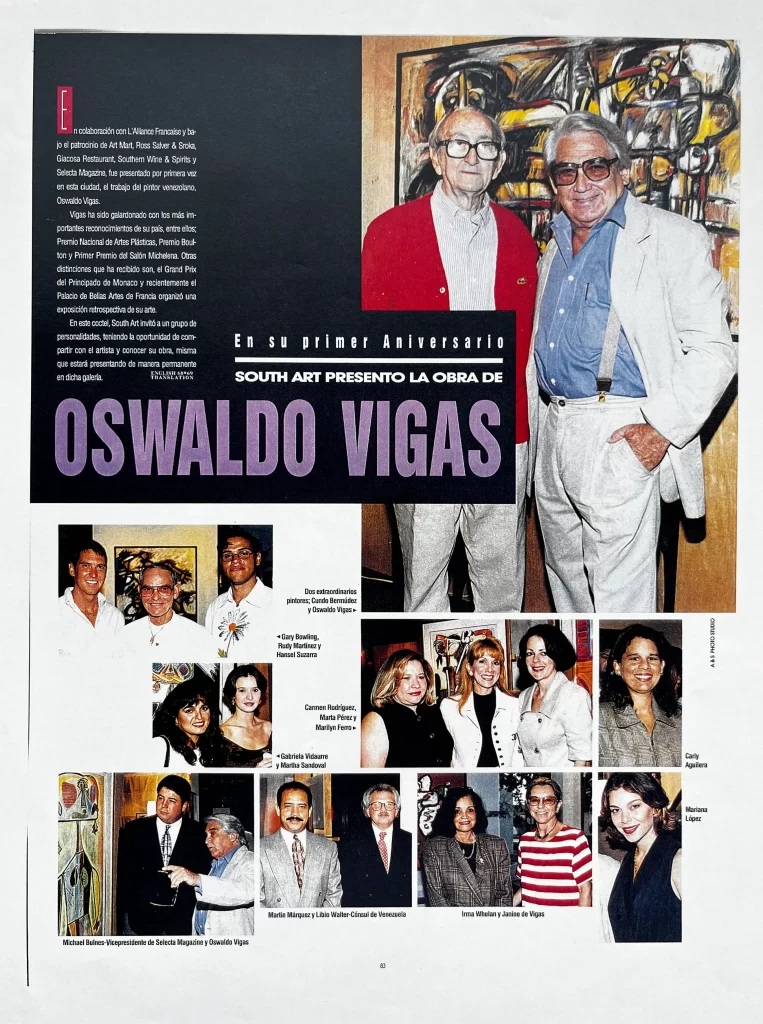 Oswaldo Vigas presented in Miami by South Art Dealer in 1996